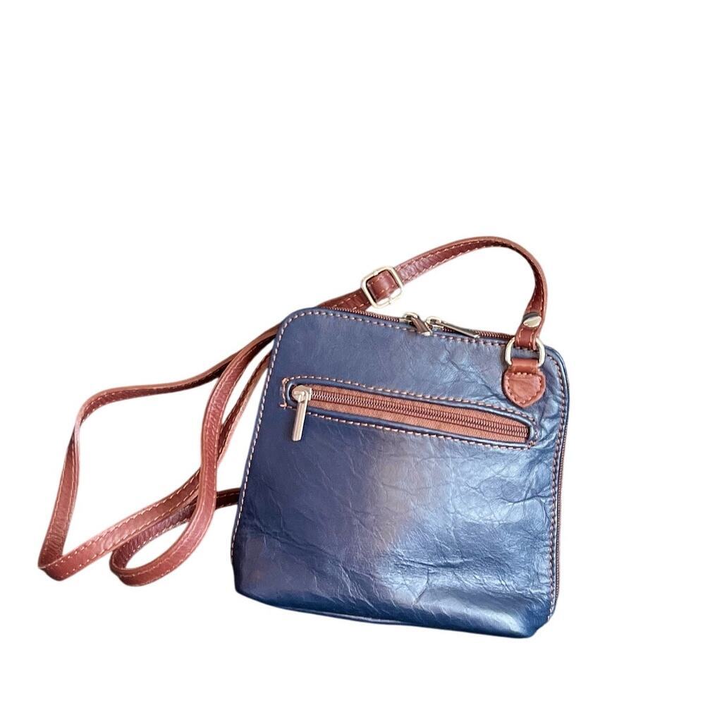 Crossbody Natural GENUINE Leather Purse Navy Blue Small Crossbody bag​